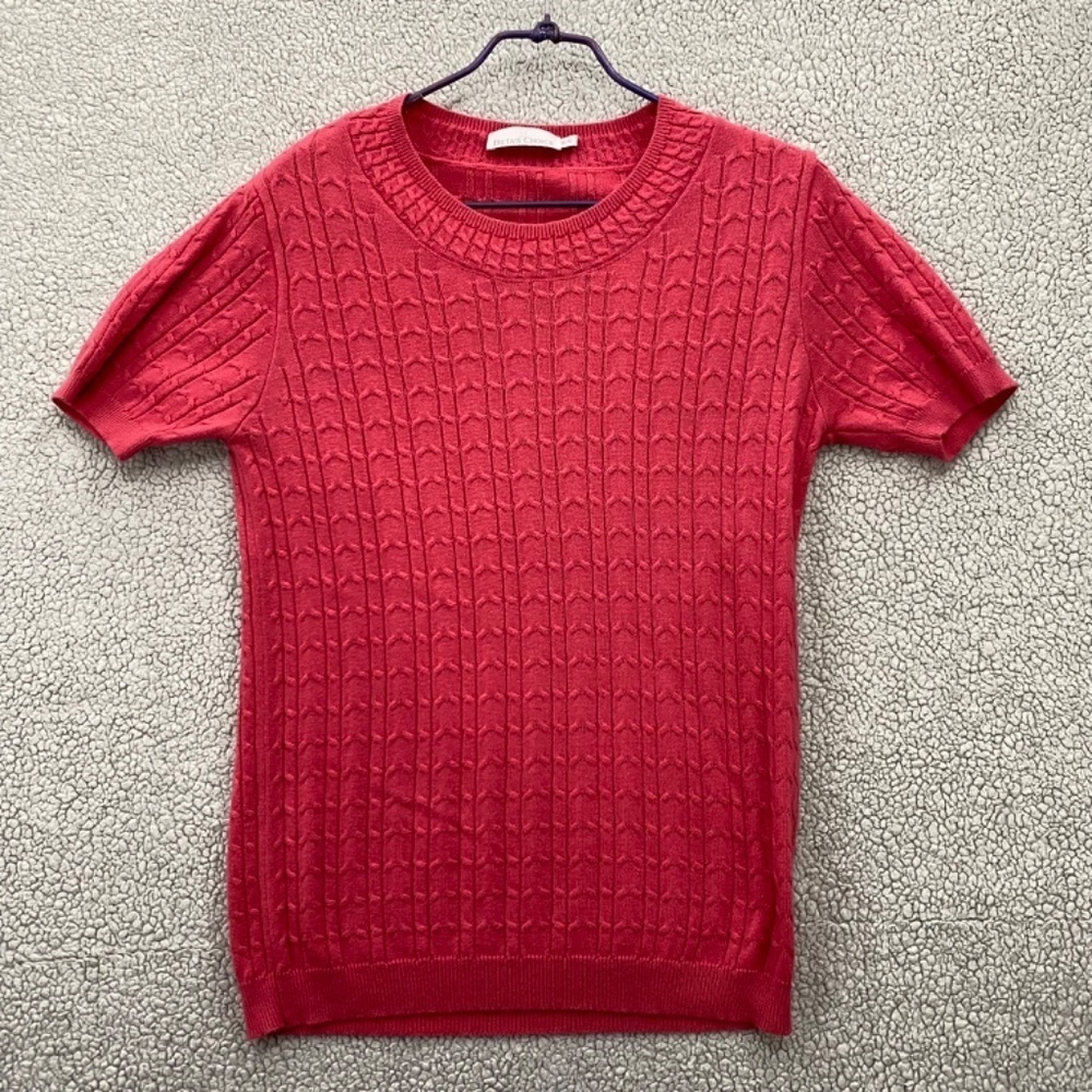 Betas Choice Sweater Womens  Medium Red Knit Short Sleeve  Stretch Crew Neck